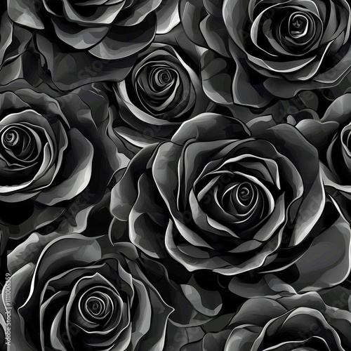 Black rose seamless pattern, vector illustration.