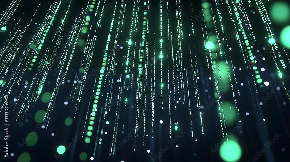 Fototapeta premium A Futuristic Digital Landscape with Flowing Green Data Streams