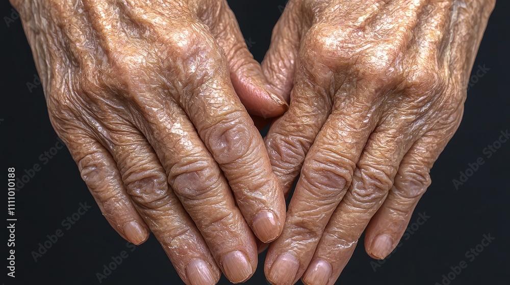 Fototapeta premium Close-Up of Aging Hands Displaying Fine Lines and Texture on Skin, Emphasizing the Beauty of Experience and the Passage of Time in Human Life