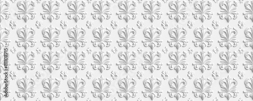 seamless pattern of White ornate  background elegant 3D floral design luxury texture 