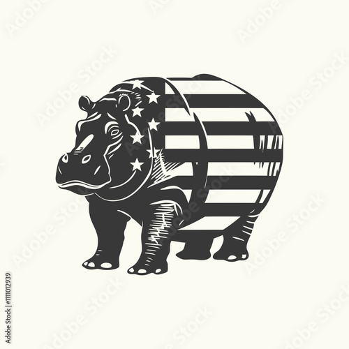 55 Hippopotamus American flag silhouette vector illustration.svg