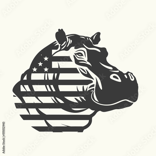 56 Hippopotamus American flag silhouette vector illustration.svg