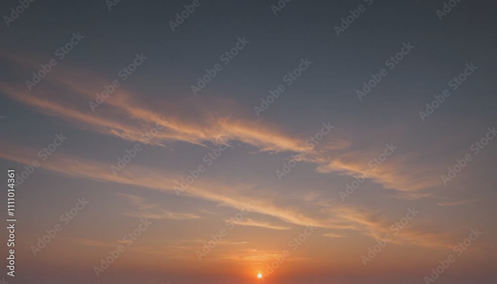 Fototapeta premium Sunrise sky with a cirrus clouds. Golden sunrise