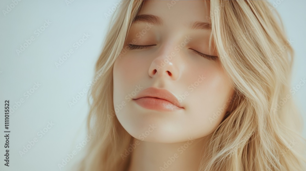 Long flowing hair highlights beauty and elegance of a serene woman in natural light Long flowing hair highlights beauty and elegance of a serene woman in natural light