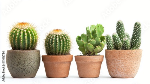 Colorful cactus garden with vibrant flowers on a white background photo