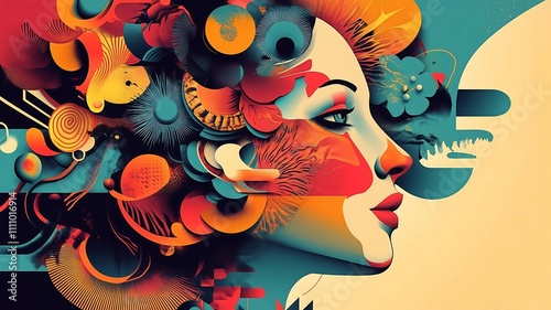 Bright and stylish digital fantasy image of young beautiful woman in vector style as graphic resource for your best projects