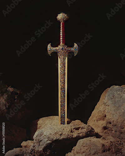 Blade in stone, black background