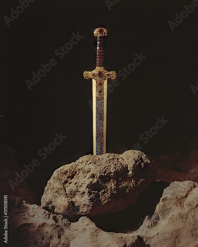 Blade in stone, black background