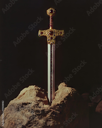 Blade in stone, black background