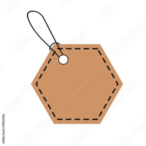 Vector brown hexagon tag kraft design for sale price or gift card with a string on a white background