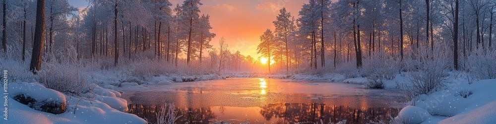 A beautiful winter landscape at sunrise with pink soft light. A beautiful winter landscape at sunrise with pink soft light.