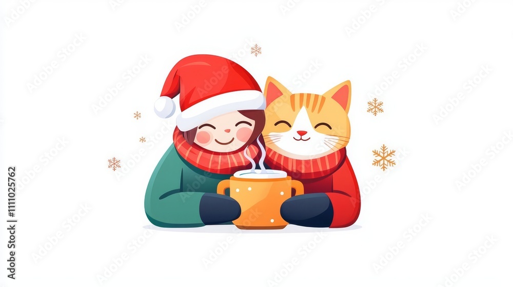 Cozy holiday moment with cat and child.