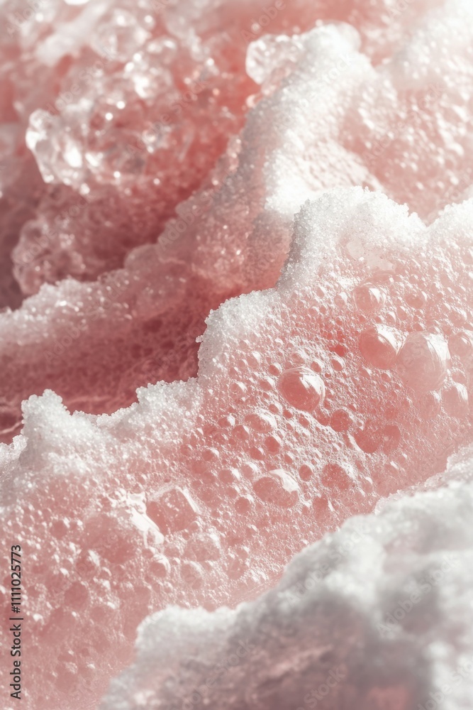 Fototapeta premium Soft pink foam with bubbles on a textured surface in a calm setting