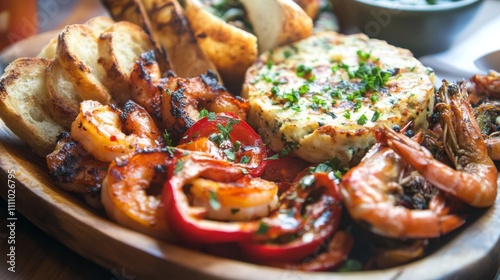 Wallpaper Mural Photo of, A platter of assorted tapas including Spanish tortilla, garlic shrimp Torontodigital.ca