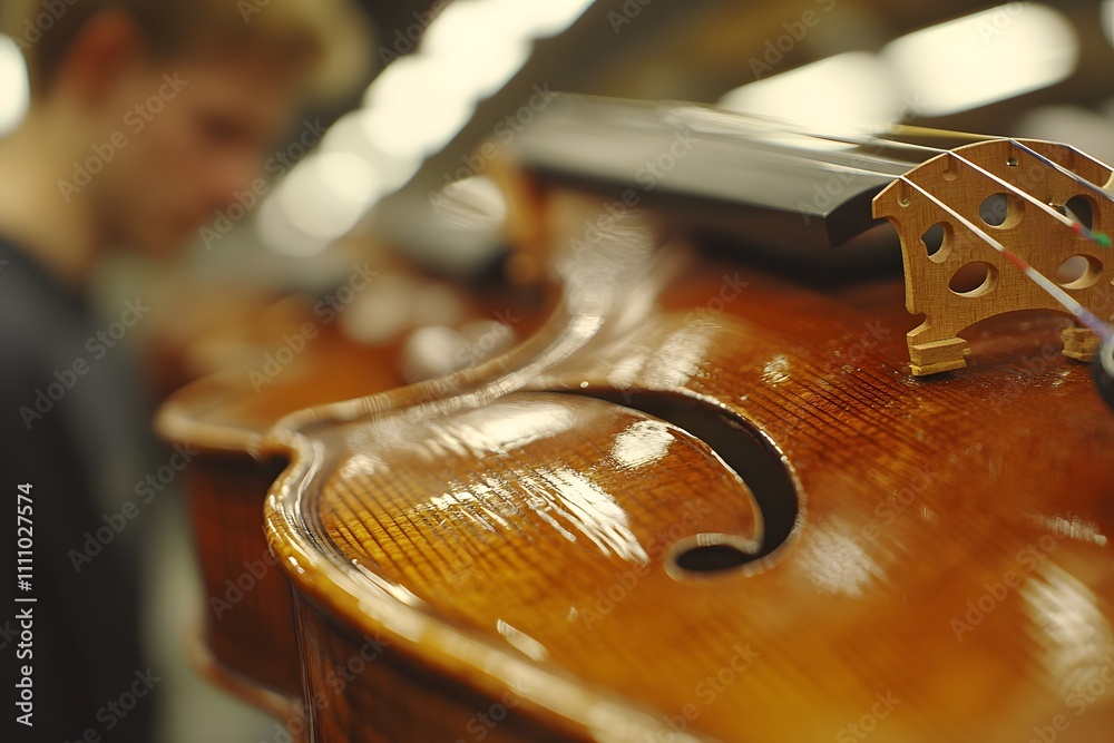 Masterful craftsmanship of string instruments in a luthier's workshop, highlighting violins, their intricate details, and the artistry behind the making and repairing process Masterful craftsmanship of string instruments in a luthier's workshop, highlighting violins, their intricate details, and the artistry behind the making and repairing process