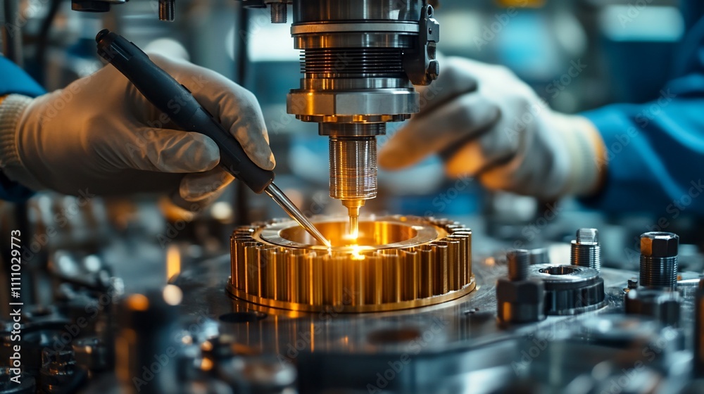 Close-up of precision welding on a gear. Close-up of precision welding on a gear.