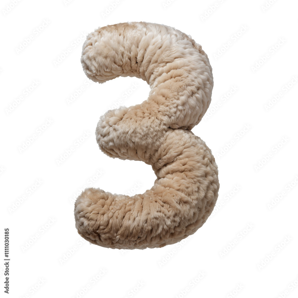 Fluffy Plush Number 3 - 3D Alphabet Design