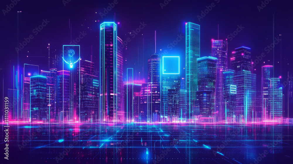 Virtual smart city on phone technology background. Future urban architecture neon light buildings with CPU vector. Electricity ai concept. Digital futuristic intelligence high tech city design banner. Virtual smart city on phone technology background. Future urban architecture neon light buildings with CPU vector. Electricity ai concept. Digital futuristic intelligence high tech city design banner.