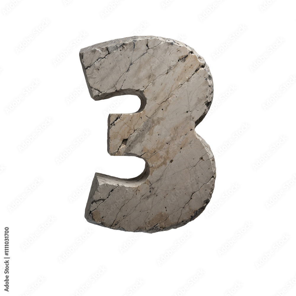 Carved Stone Number 3 - Rustic 3D Alphabet Design Carved Stone Number 3 - Rustic 3D Alphabet Design