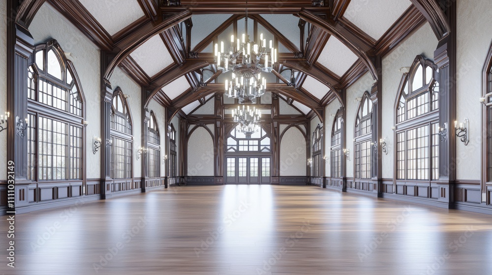 Obraz premium Modern-Medieval Grand Ballroom with High Ceilings and Chandeliers - Perfect for Elegant Events
