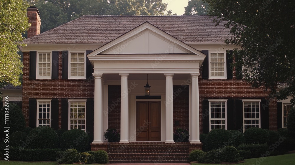 Classic Brick House with Elegant Architecture and Lush Greenery Classic Brick House with Elegant Architecture and Lush Greenery