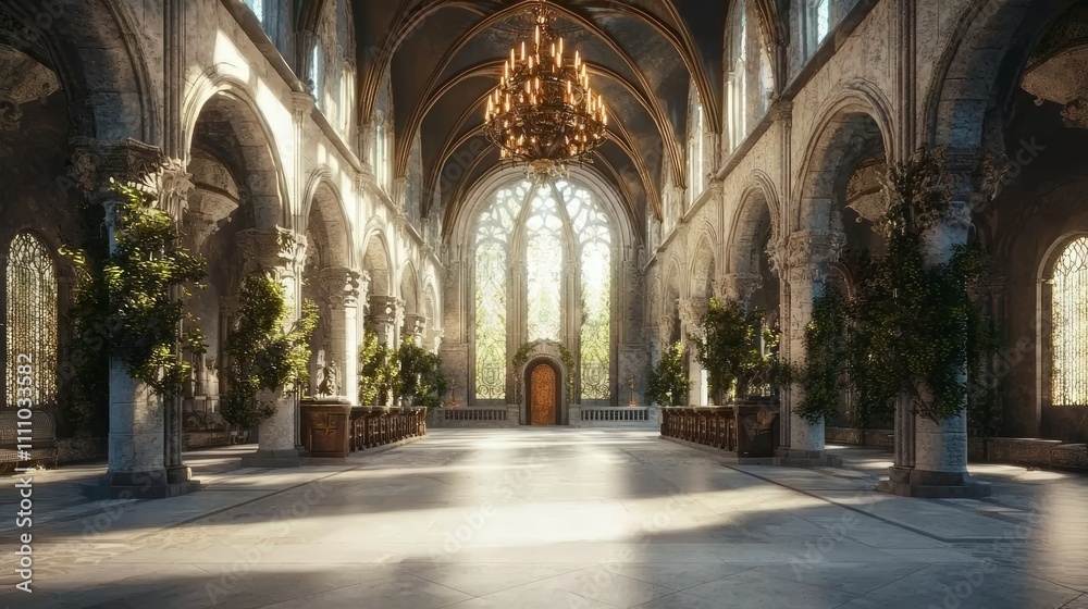 Fusion of Time: Grand Foyer with Modern-Medieval Interior Design and Breathtaking Chandelier Fusion of Time: Grand Foyer with Modern-Medieval Interior Design and Breathtaking Chandelier