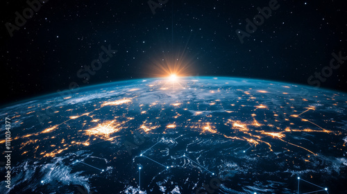 Telecommunication defense satellite 3D in space. Orbital sputnik receiver military security virtual reality engineering. Worldwide protection tracking VR glasses vector illustration