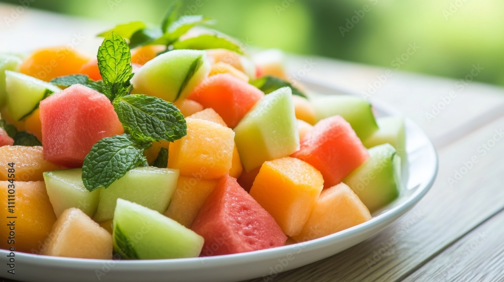 Photo of, A refreshing fruit salad with watermelon, cantaloupe Photo of, A refreshing fruit salad with watermelon, cantaloupe