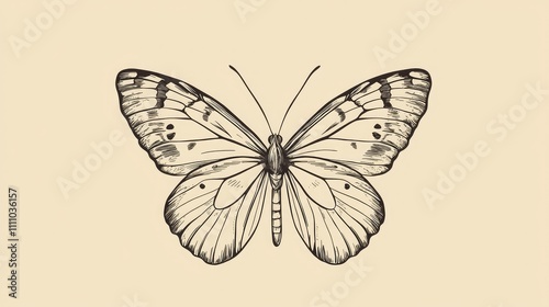 Wallpaper Mural Beautifully Detailed Illustration of a Butterfly with Intricate Patterns and Elegant Wing Structure Set Against a Soft Beige Background for Artistic Use Torontodigital.ca