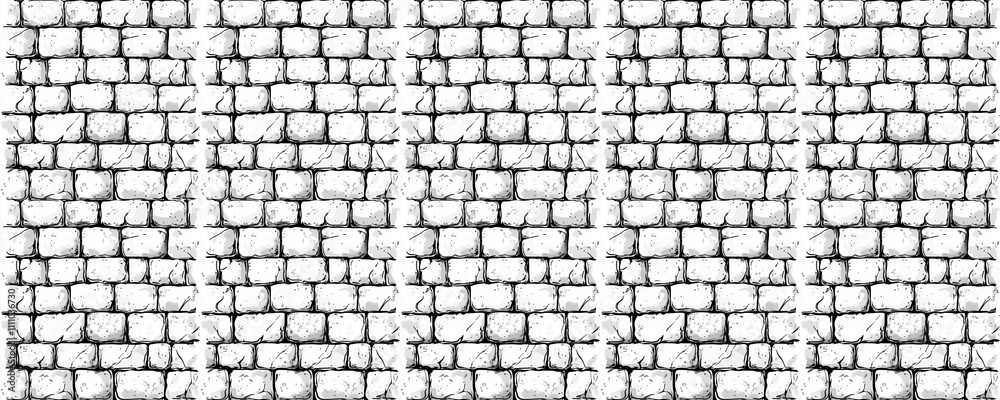 Naklejka premium seamless pattern of Stone wall texture white gray monochrome sketch medieval design rustic background 