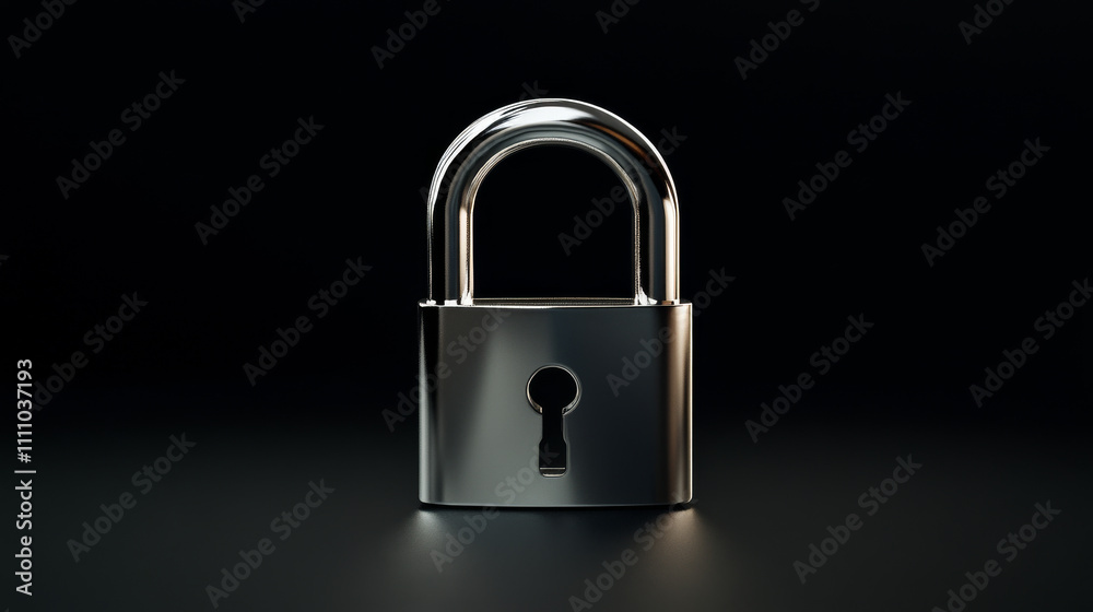 Fototapeta premium cybersecurity information protection technology concept There is a large padlock in the middle. Small padlock binary polygons are connected to the center focus. Outer blur with dark blue background.