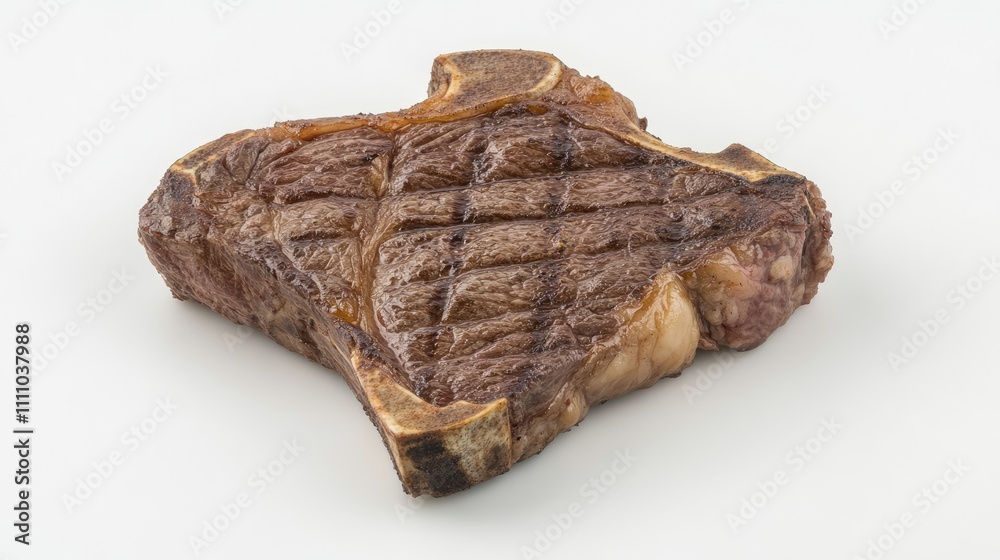 Grilled T-Bone Steak on White Background with Distinct Grilling Marks Grilled T-Bone Steak on White Background with Distinct Grilling Marks