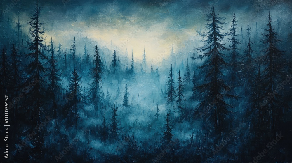 Enigmatic Forest Landscape at Dusk with Layered Fog, Tall Pine Trees and Mysterious Atmosphere Perfect for Outdoor and Nature Themes Enigmatic Forest Landscape at Dusk with Layered Fog, Tall Pine Trees and Mysterious Atmosphere Perfect for Outdoor and Nature Themes