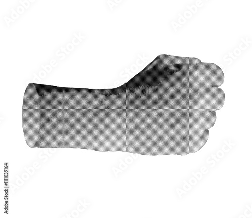 Clenched fingers, knuckle, fist aside, side view, isolated on white background. Halftone dotted retro style vector