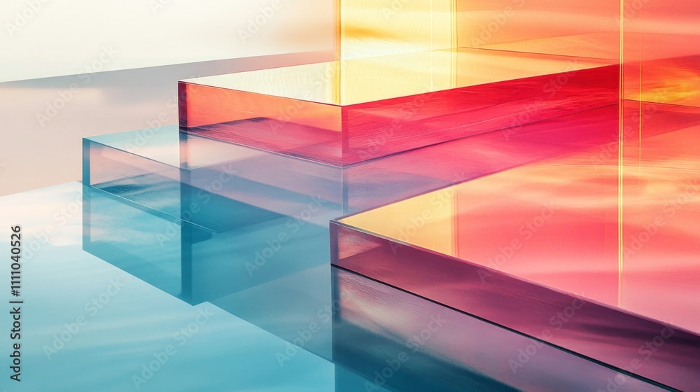 Fototapeta premium Stacked Glass Cubes Reflecting a Gradient Sky