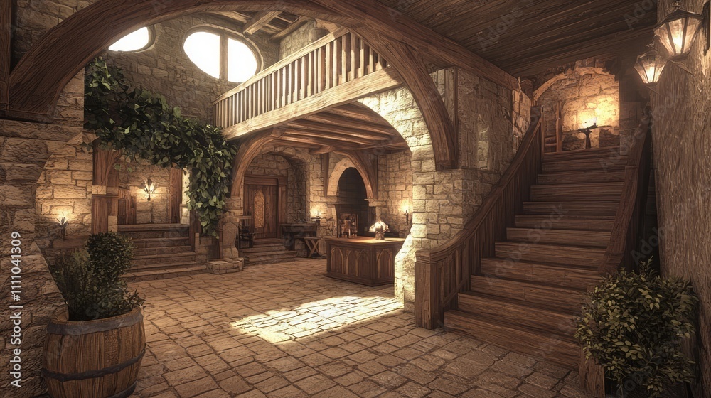Modern-Medieval Fusion Foyer: A Welcoming Blend of Rustic and Contemporary Elegance Modern-Medieval Fusion Foyer: A Welcoming Blend of Rustic and Contemporary Elegance