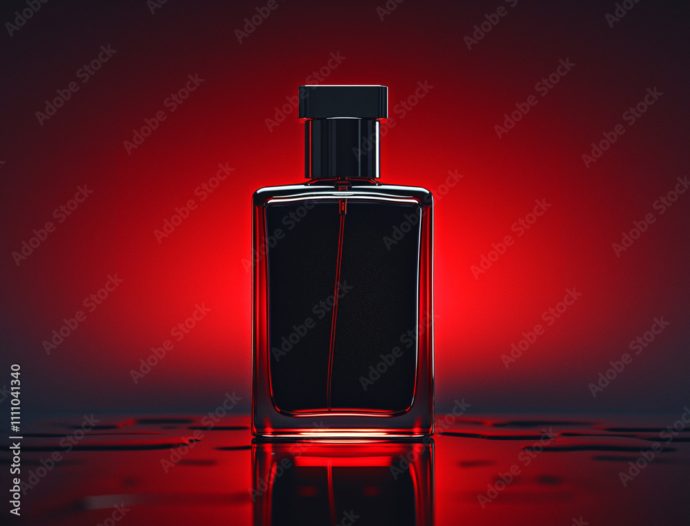 Rectangular brown-red perfume bottle on a red background Rectangular brown-red perfume bottle on a red background