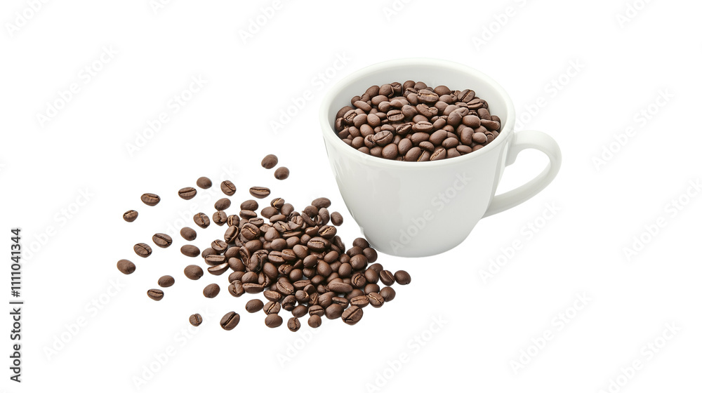A cup of coffee and scattered coffee beans on Transparent PNG format Background A cup of coffee and scattered coffee beans on Transparent PNG format Background
