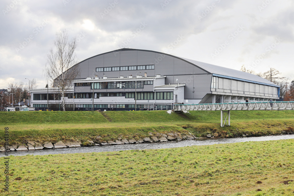 NOWY TARG, POLAND - NOVEMBER 19, 2024: A sports hall where hockey competitions and many other attractions are held. NOWY TARG, POLAND - NOVEMBER 19, 2024: A sports hall where hockey competitions and many other attractions are held.