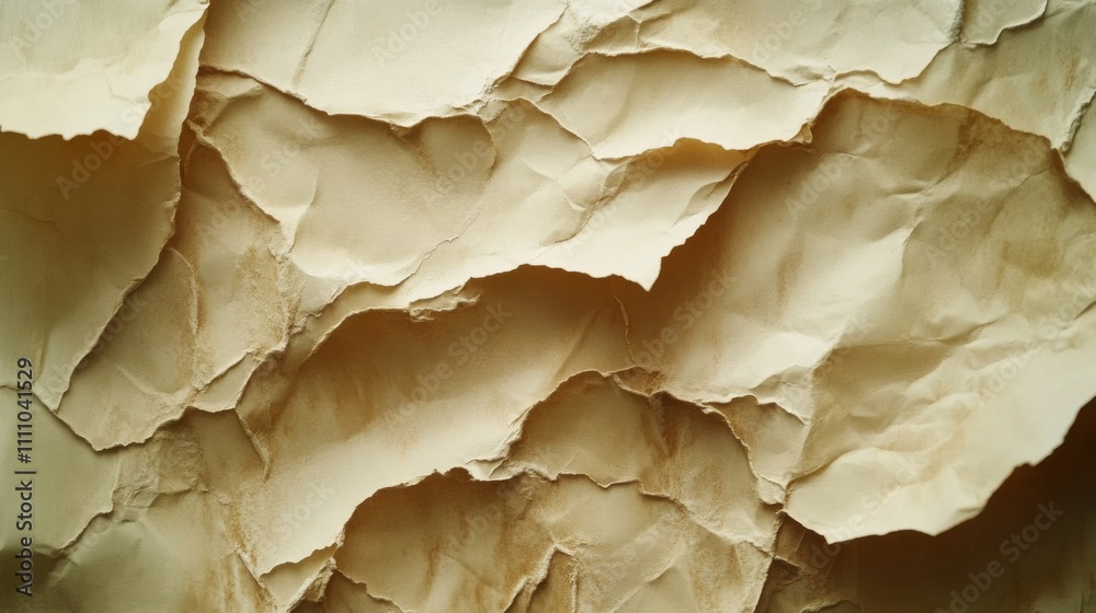 Close-up of a Crumpled, Beige Paper Texture Close-up of a Crumpled, Beige Paper Texture