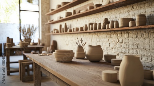 Crafting Timeless Creations: Ultra-Detailed Modern-Medieval Pottery Studio Interior Design with Rustic & Creative Elements