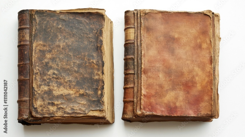 Two Aged Leather-Bound Books with Worn Covers Two Aged Leather-Bound Books with Worn Covers