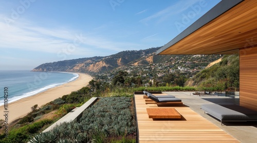 Modern Coastal Home Overlooking Scenic Beach and Serene Landscape