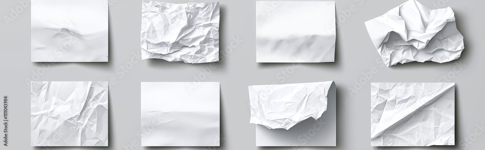 Blank white and lined pages with wrinkles. Design mockup of crumpled blank sheet. Blank white and lined pages with wrinkles. Design mockup of crumpled blank sheet.