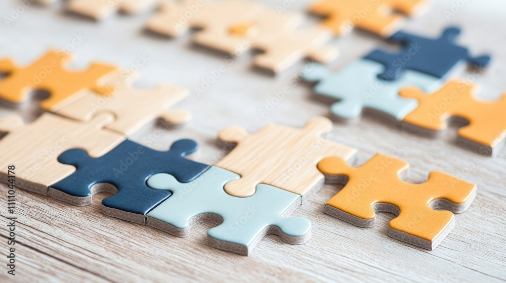 Colorful puzzle pieces on wooden background Colorful puzzle pieces on wooden background