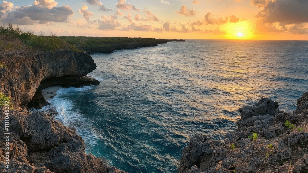 Breathtaking Sunset Over Rocky Coastline with Gentle Waves and Dramatic Skies at Dusk, Highlighting Nature's Beauty and Tranquility in Coastal Landscape Breathtaking Sunset Over Rocky Coastline with Gentle Waves and Dramatic Skies at Dusk, Highlighting Nature's Beauty and Tranquility in Coastal Landscape