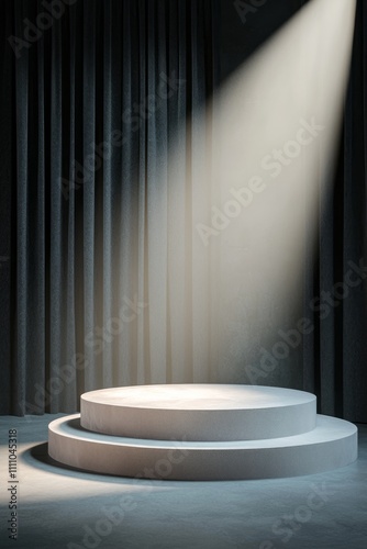 Illuminated Stage Platform with Dark Curtains for Award Ceremony Presentation photo