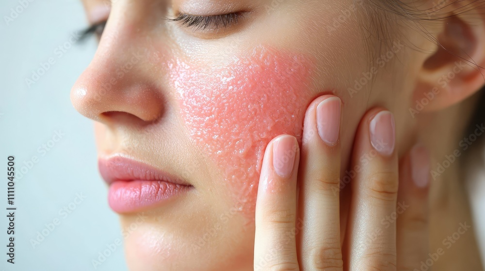 Obraz premium Close-Up of a Young Woman Applying Exfoliating Cream on Her Face, Showcasing Skin Care Routine and Healthy Beauty Practices for Glowing Skin