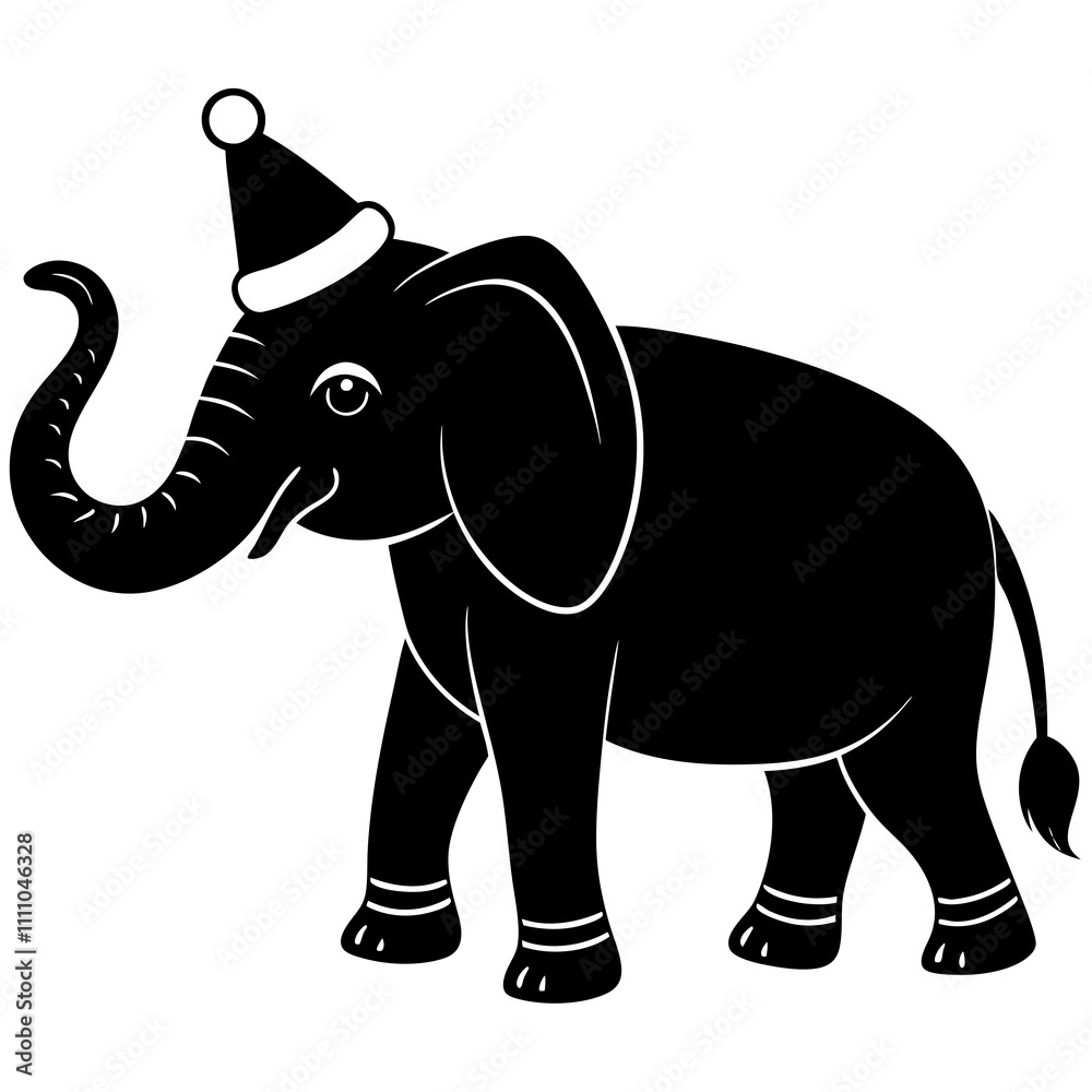 Obraz premium Elephant with Christmas hat
