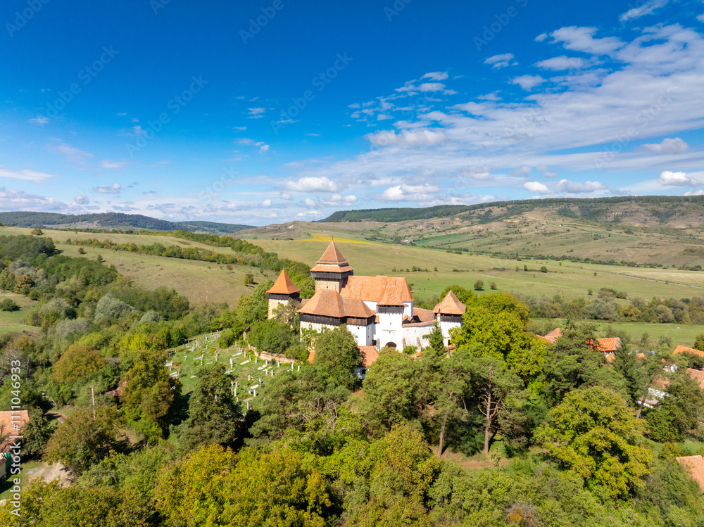 Viscri - Aerial Drone View of Transylvanian Village, Romania
